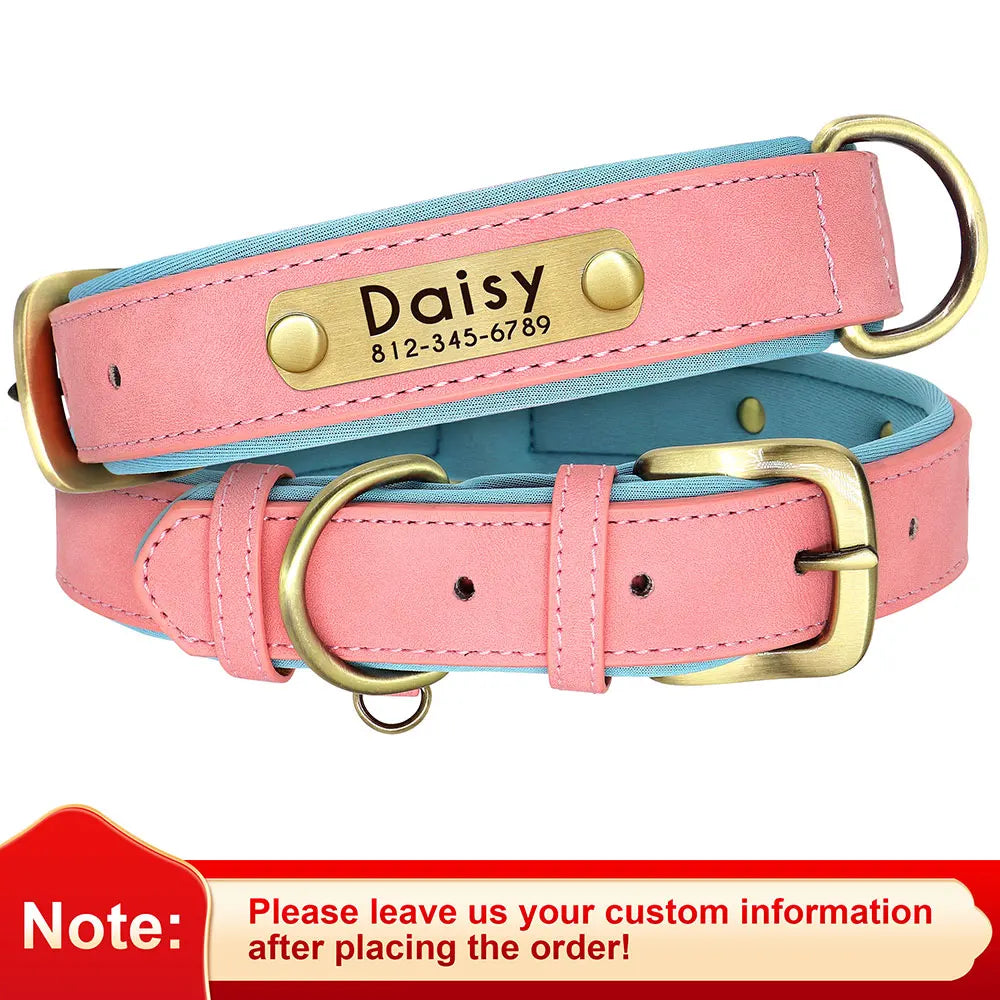 Personalized Leather Dog Collar with Engraved ID Tag