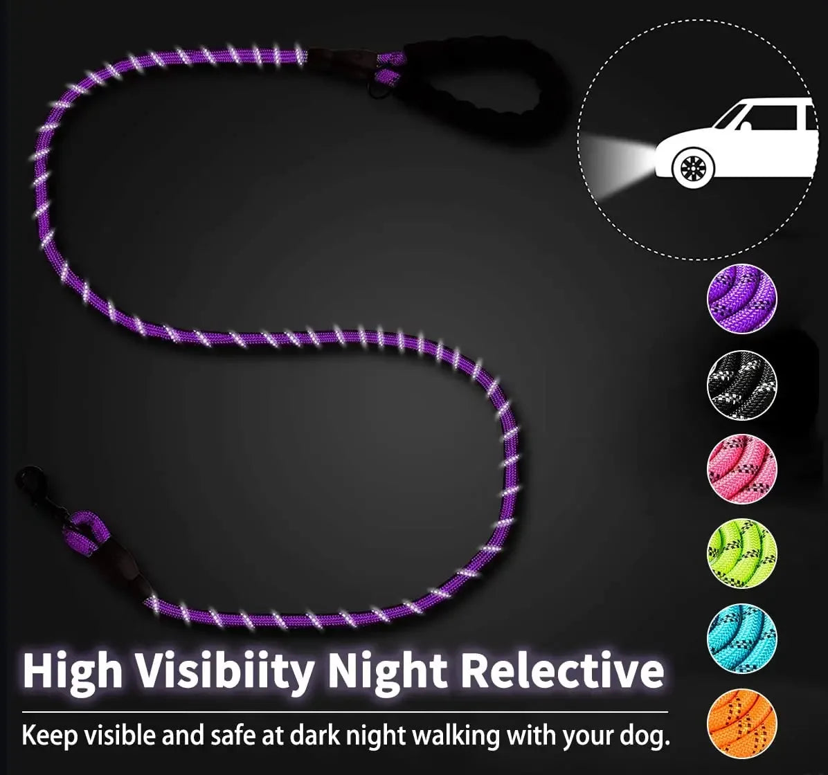 Padded-Handle Reflective Dog Leash