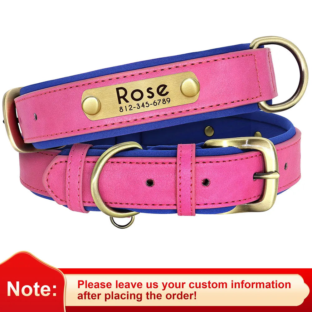 Personalized Leather Dog Collar with Engraved ID Tag