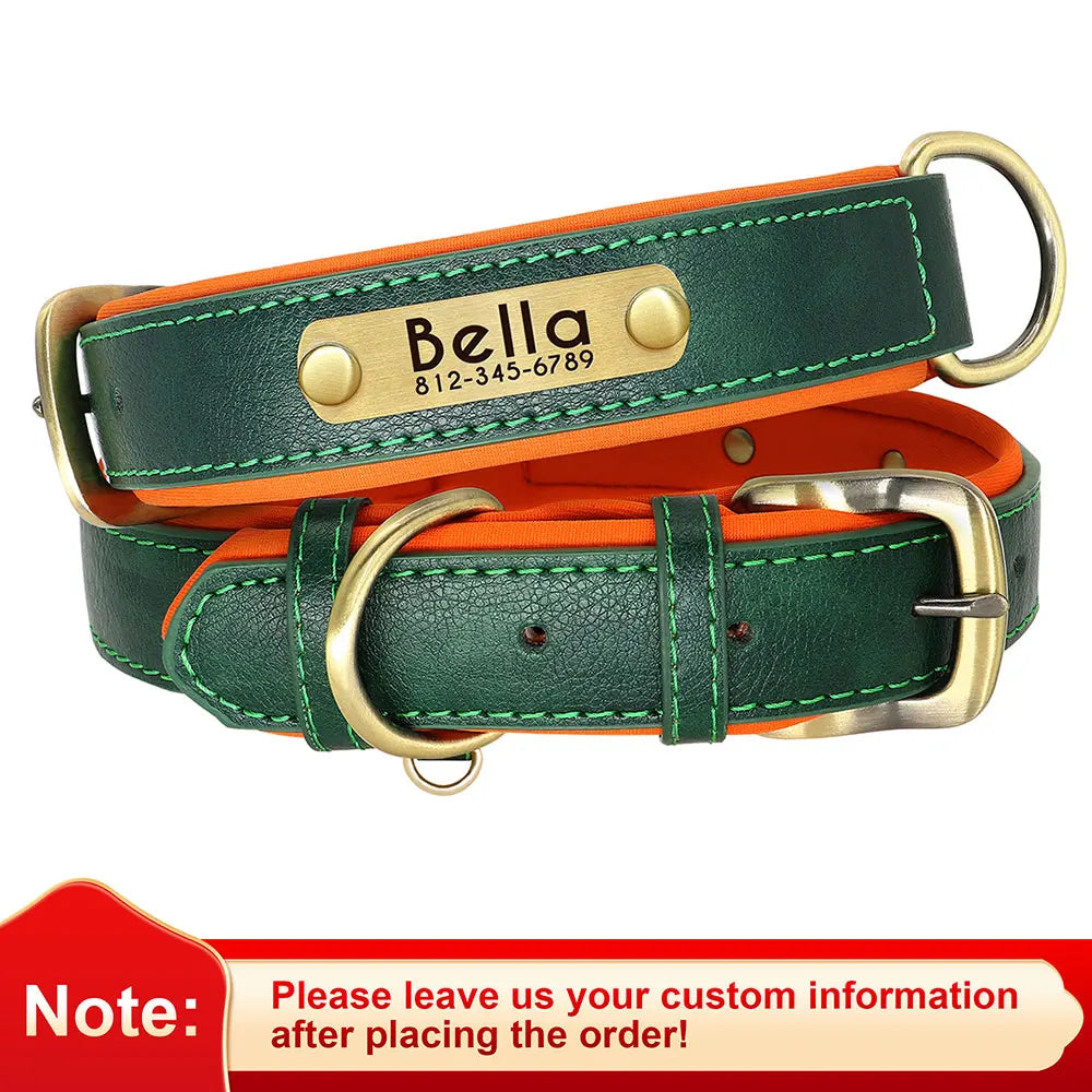 Personalized Leather Dog Collar with Engraved ID Tag