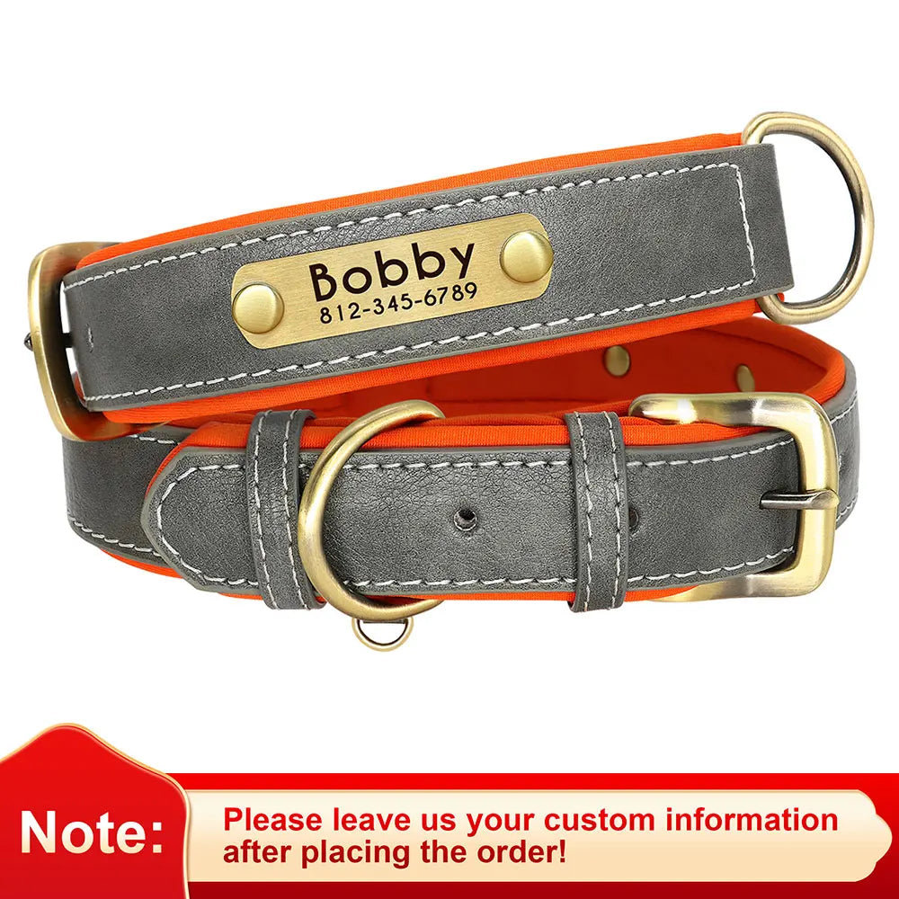 Personalized Leather Dog Collar with Engraved ID Tag
