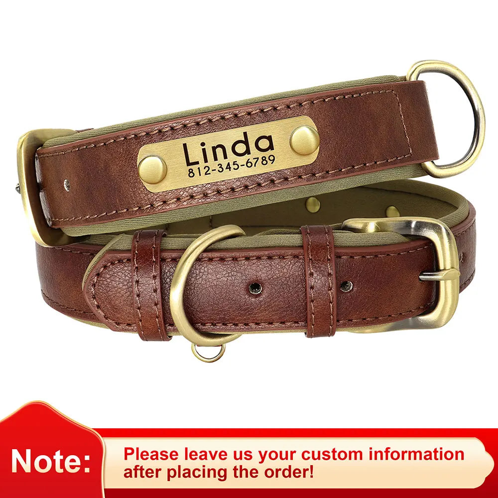 Personalized Leather Dog Collar with Engraved ID Tag