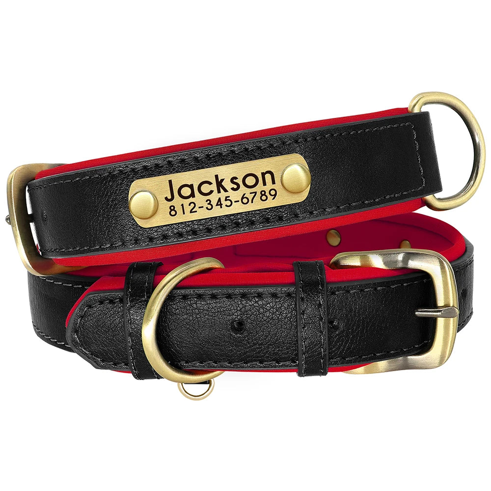 Personalized Leather Dog Collar with Engraved ID Tag