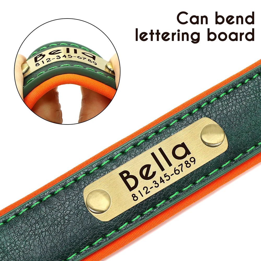 Personalized Leather Dog Collar with Engraved ID Tag