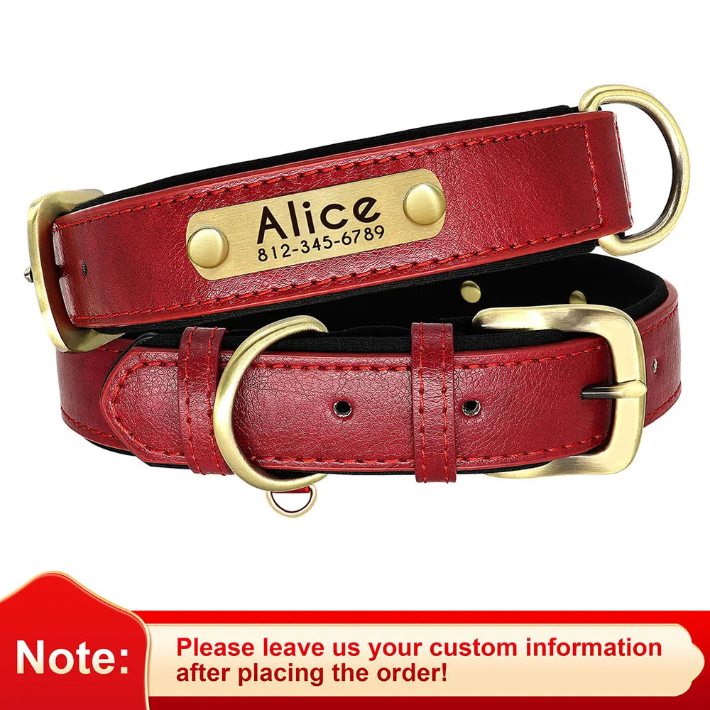 Personalized Leather Dog Collar with Engraved ID Tag